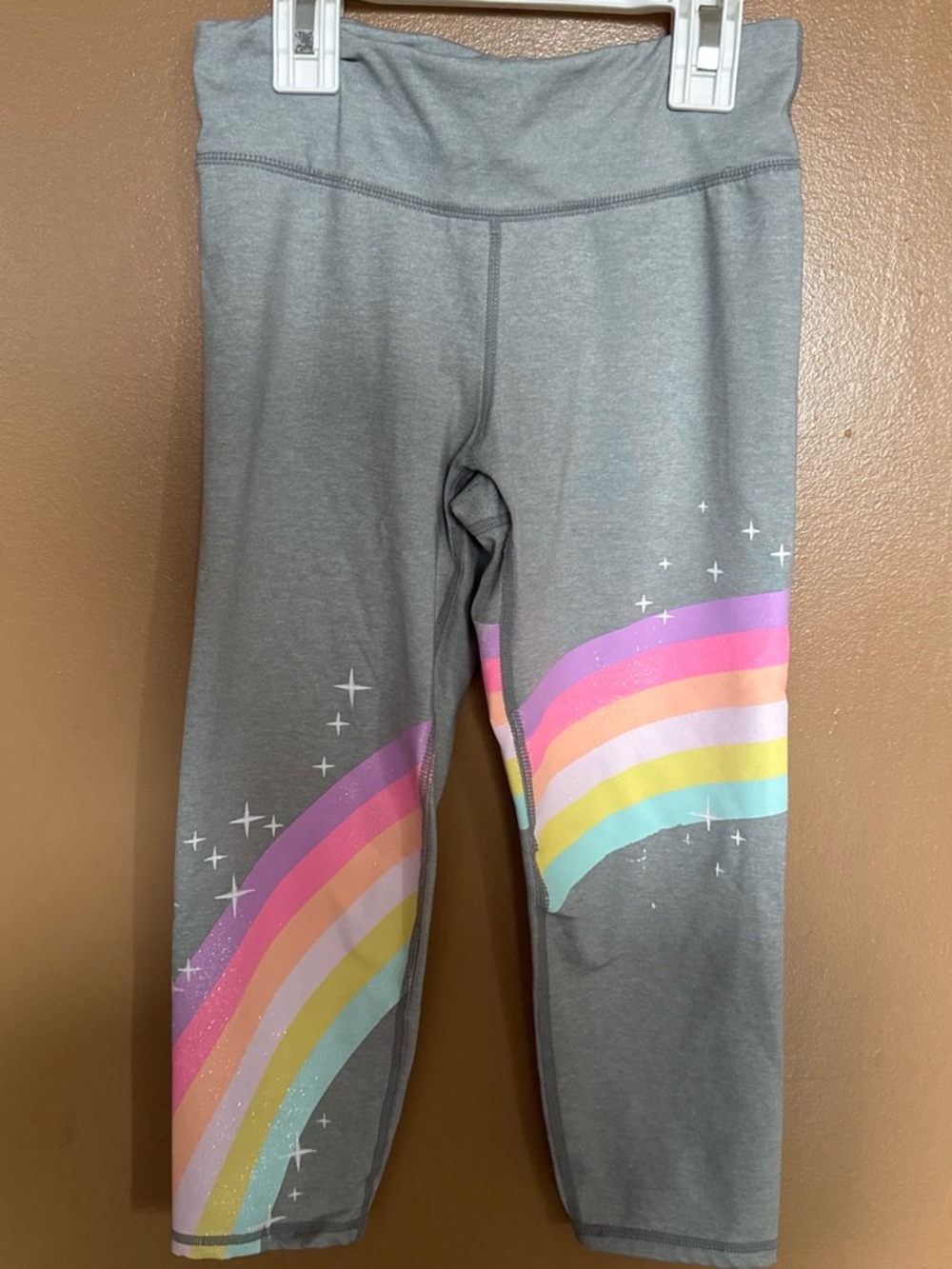GAP Gray Leggings with Pastel Rainbow Print